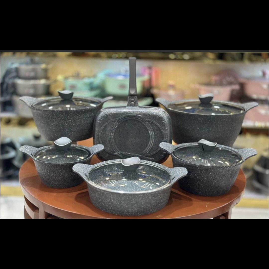 سرویس قابلمه چدن دو رو گرانیت 12 پارچه برند دالتون رنگ طوسی