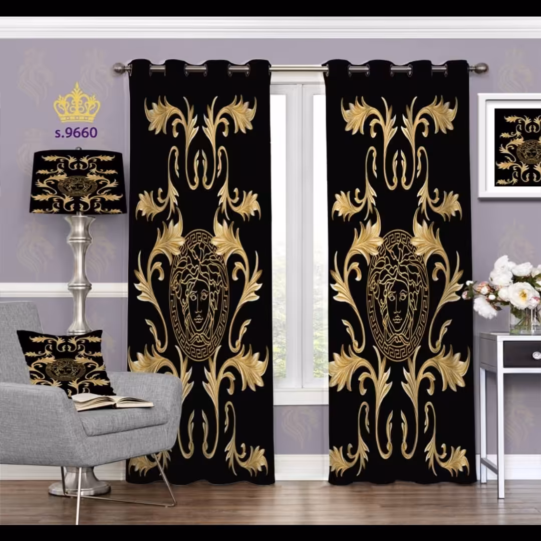 پرده پذیرایی دو قواره طرح اسلیمی و لوگو کد S9660