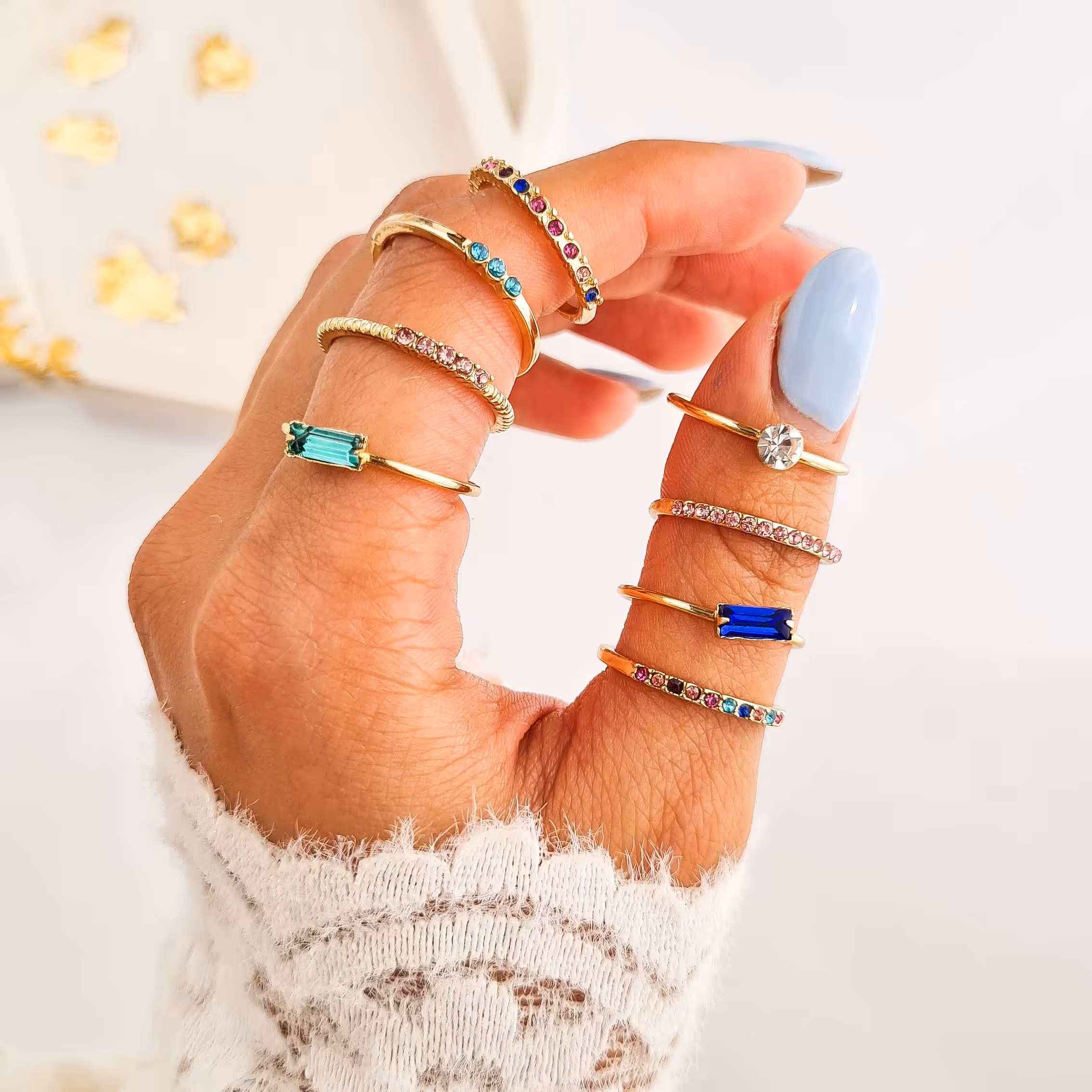 پک انگشتر ست نگین دار  رنگی