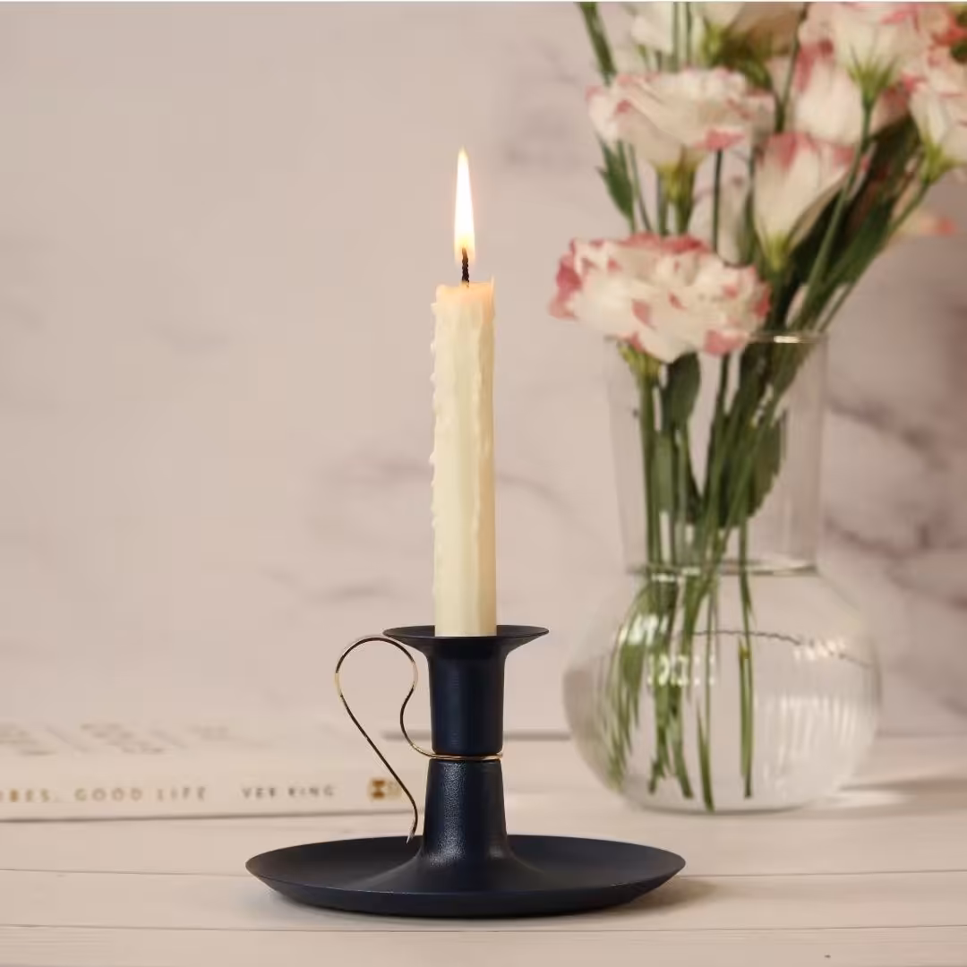 جاشمعی فلزی دسته دار  سورمه ای اِلین/جاشمعی مدل آناهیتا/جاشمعی سورمه ای/شمعدان فلزی/جاشمعی دسته طلایی/هدیه/گیفت/کادویی