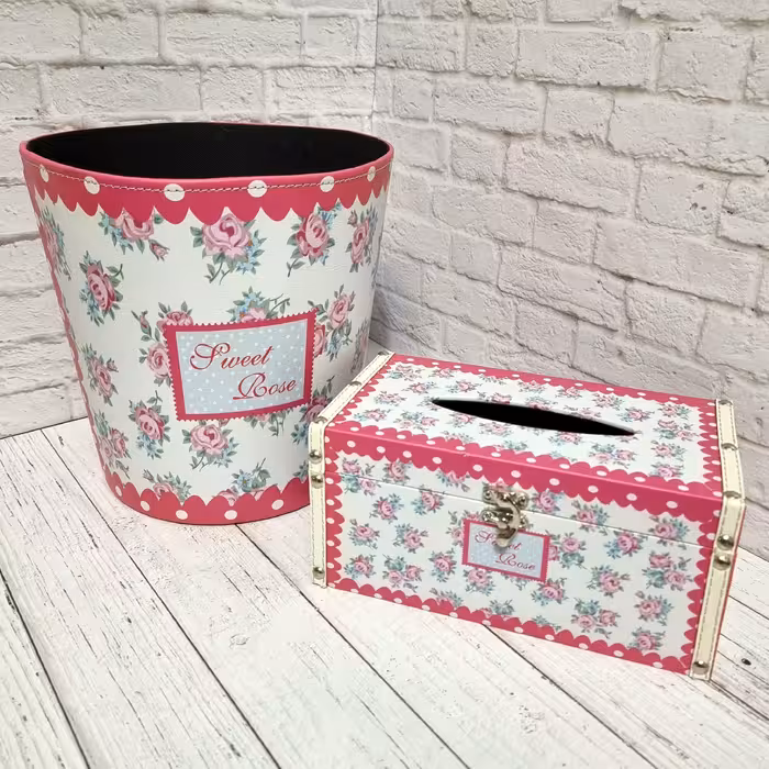 ست جادستمالی و سطل زباله طرح چرم صورتی