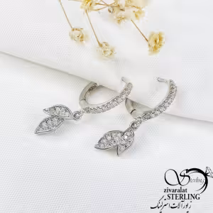 گوشواره آویز برگ نقره با روکش طلا کد 10674