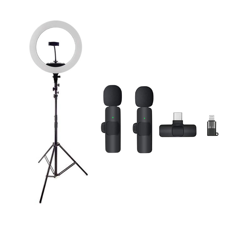 کیت تولید محتوا رینگ لایت MJ26 RGB ، پایه 801 و میکروفون K9