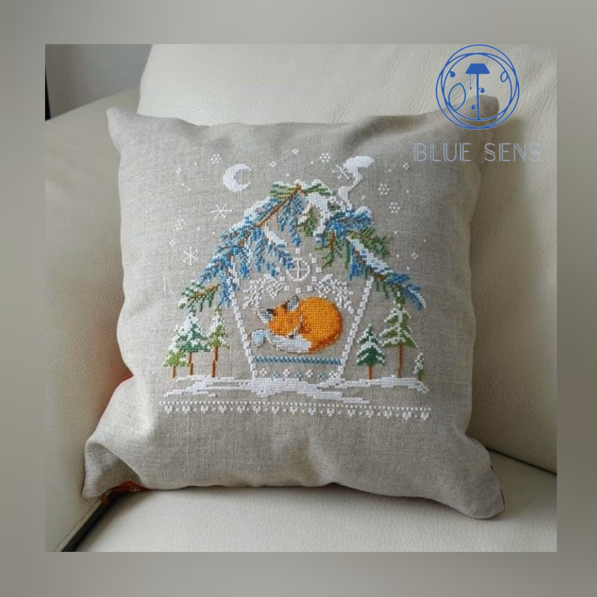 کاور کوسن شماره دوزی پایزیی، 25*25، پارچه لینن ، کار دست