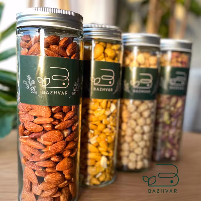 آجیل چهار مغز شور اعلا شیشه ای 1100 گرمی ارسال رایگان