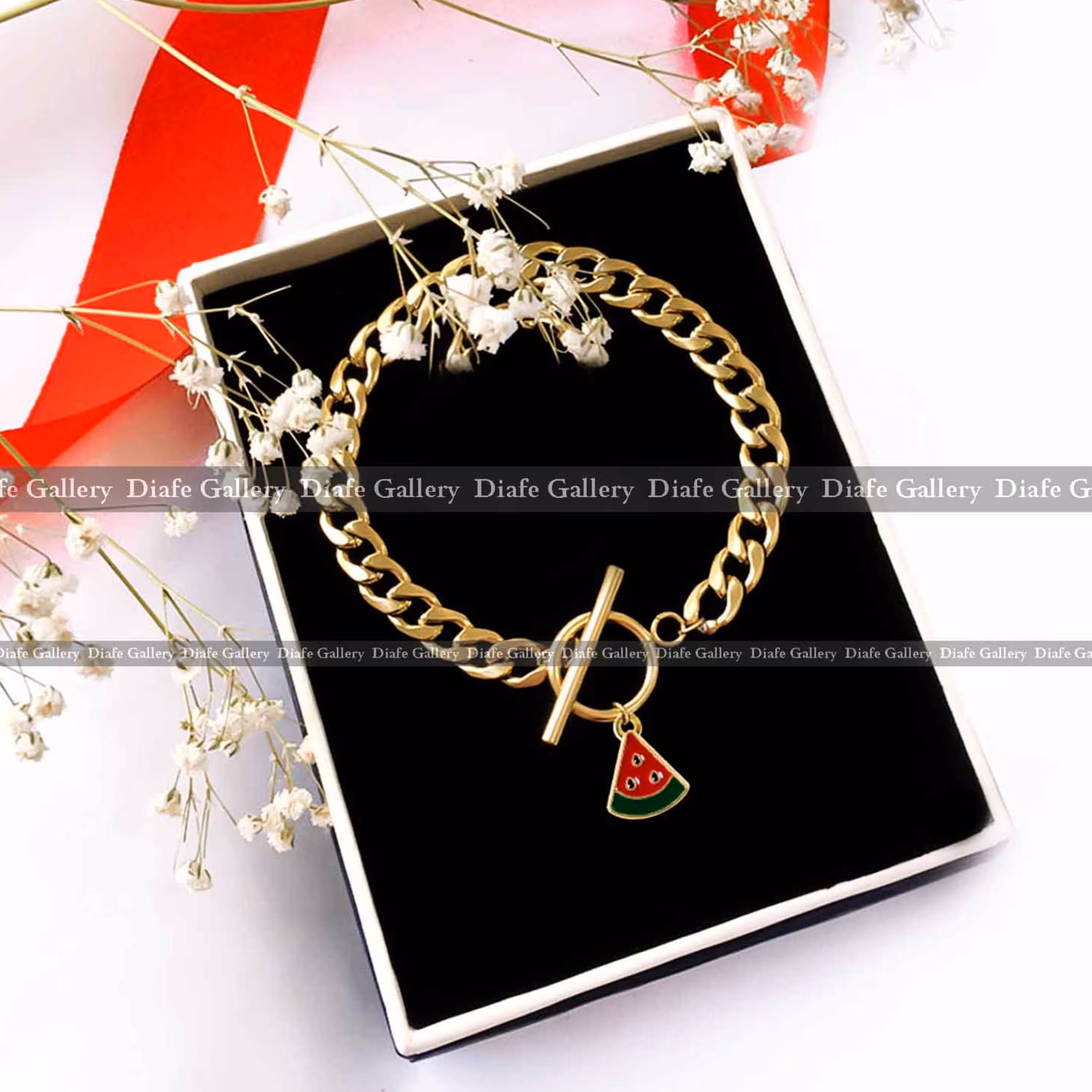 دستبند هندوانه کارتیر استیل قفل تی پلاک هندوانه استیل شب یلدا زنانه ودخترانه کد1