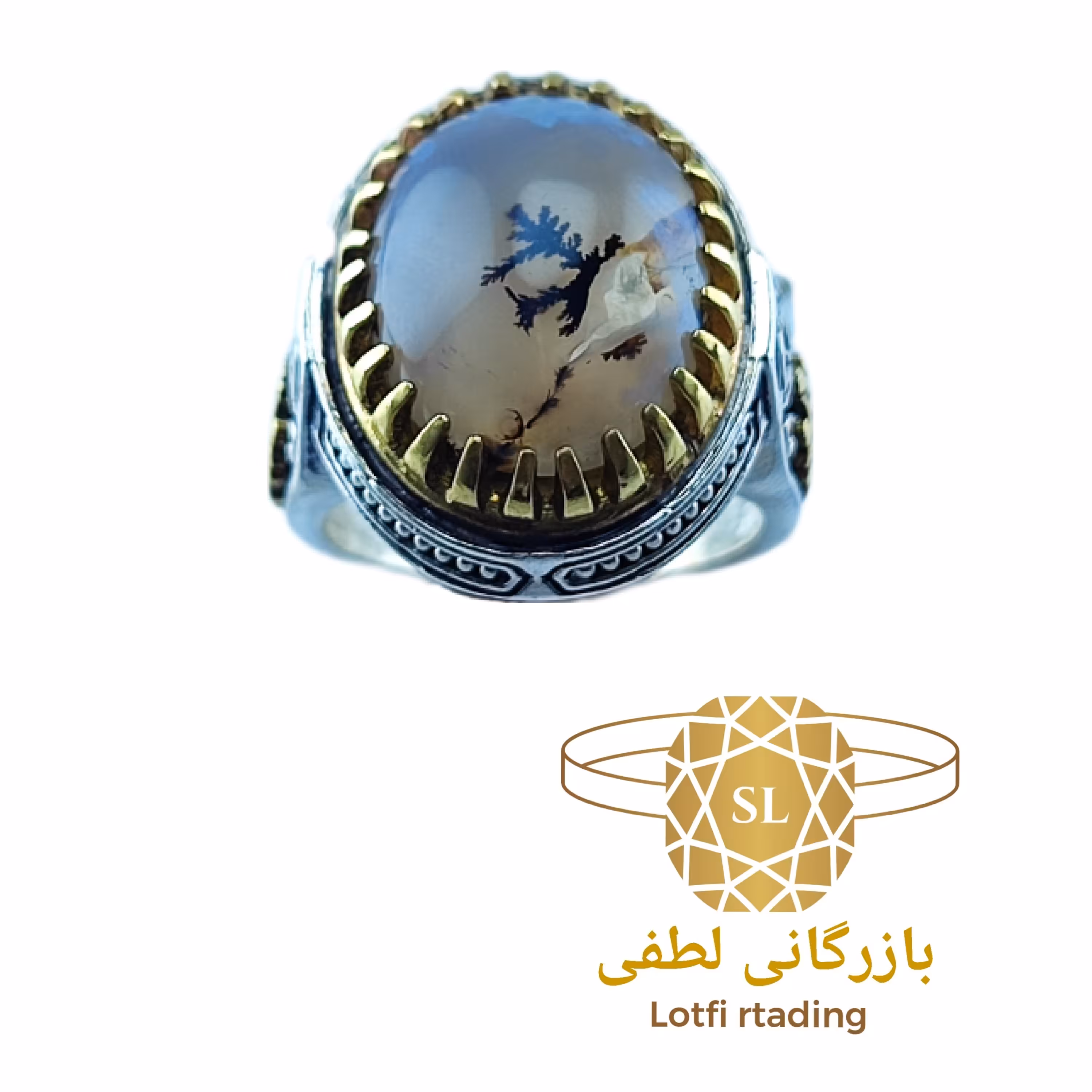 انگشتر نقره مردانه عقیق شجر کد 08 SL1ASH