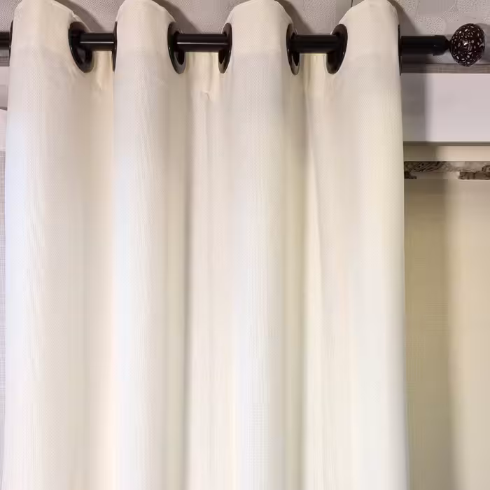 پرده آماده کتان گونی بافت کوتاه رنگ کرم استخونی ،مدل پانچ در ابعاد 140×180کد 252