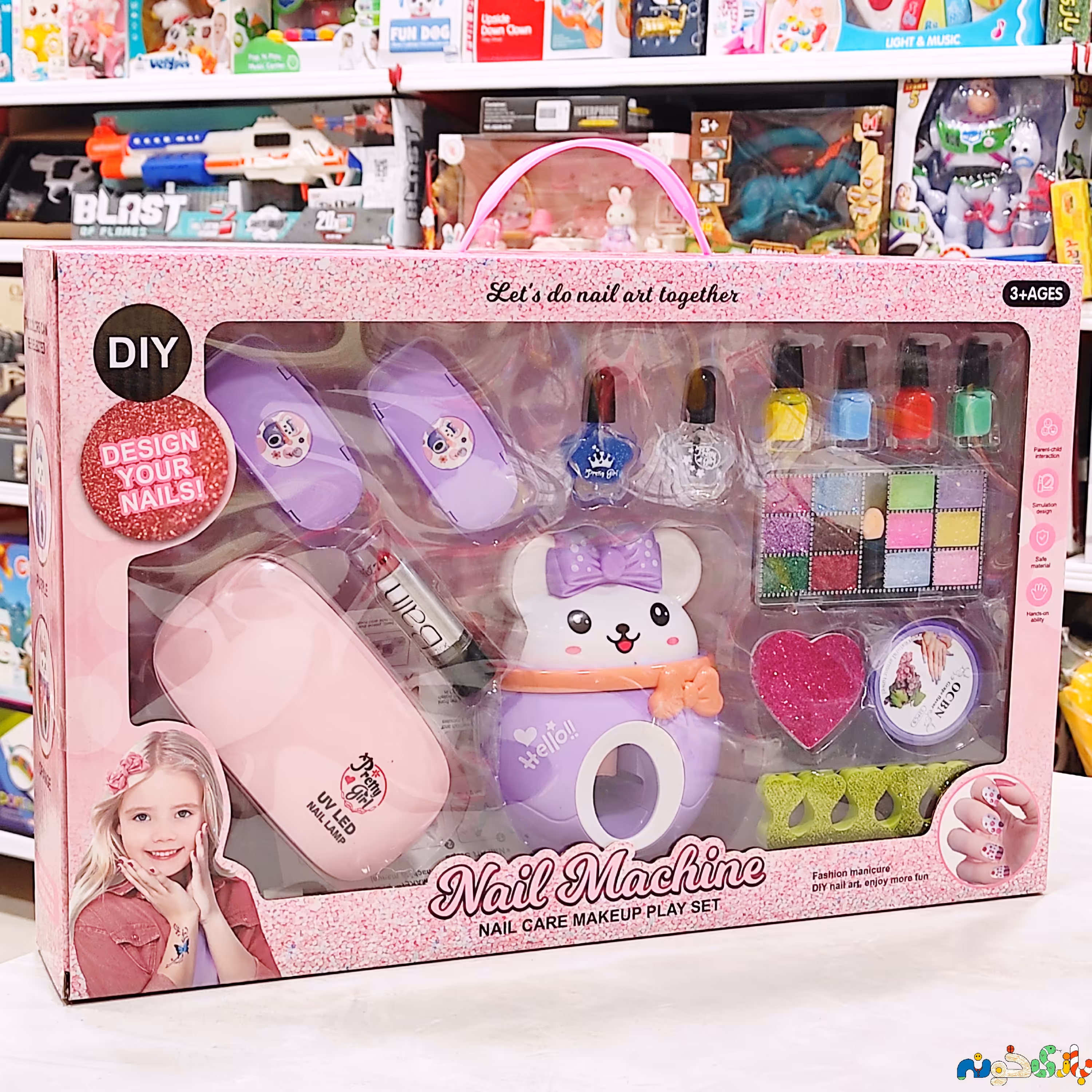 اسباب بازی استمپر ناخن و لاک خشک وارداتی به همراه لاک و رژ لب دو رنگ 