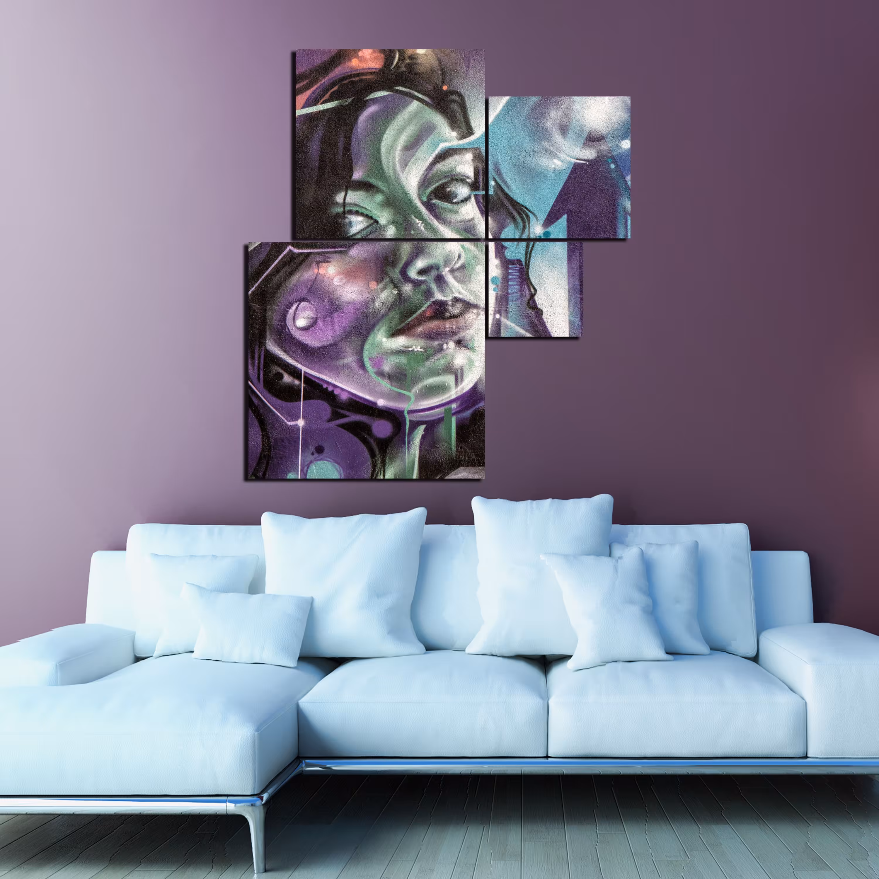 تابلو شاسی 4 تکه طرح نقاشی صورت کد 138 سایز 90x80 سانتیمتر