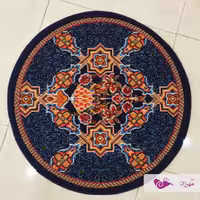 گلیم ماشینی یک در یک گرد طرح بوته سرمه ای