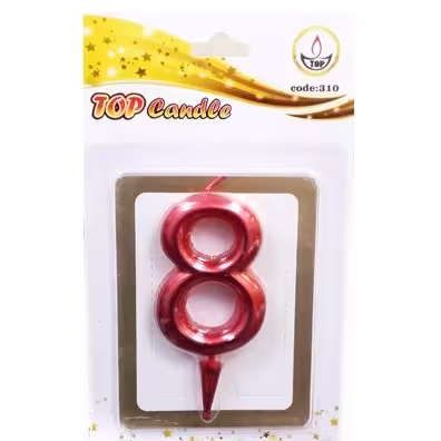 شمع تولد عدد 8 متالیک تاپ قرمز