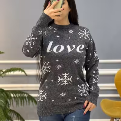 بلوز بافت گرم بالا مدل Love کد 1889