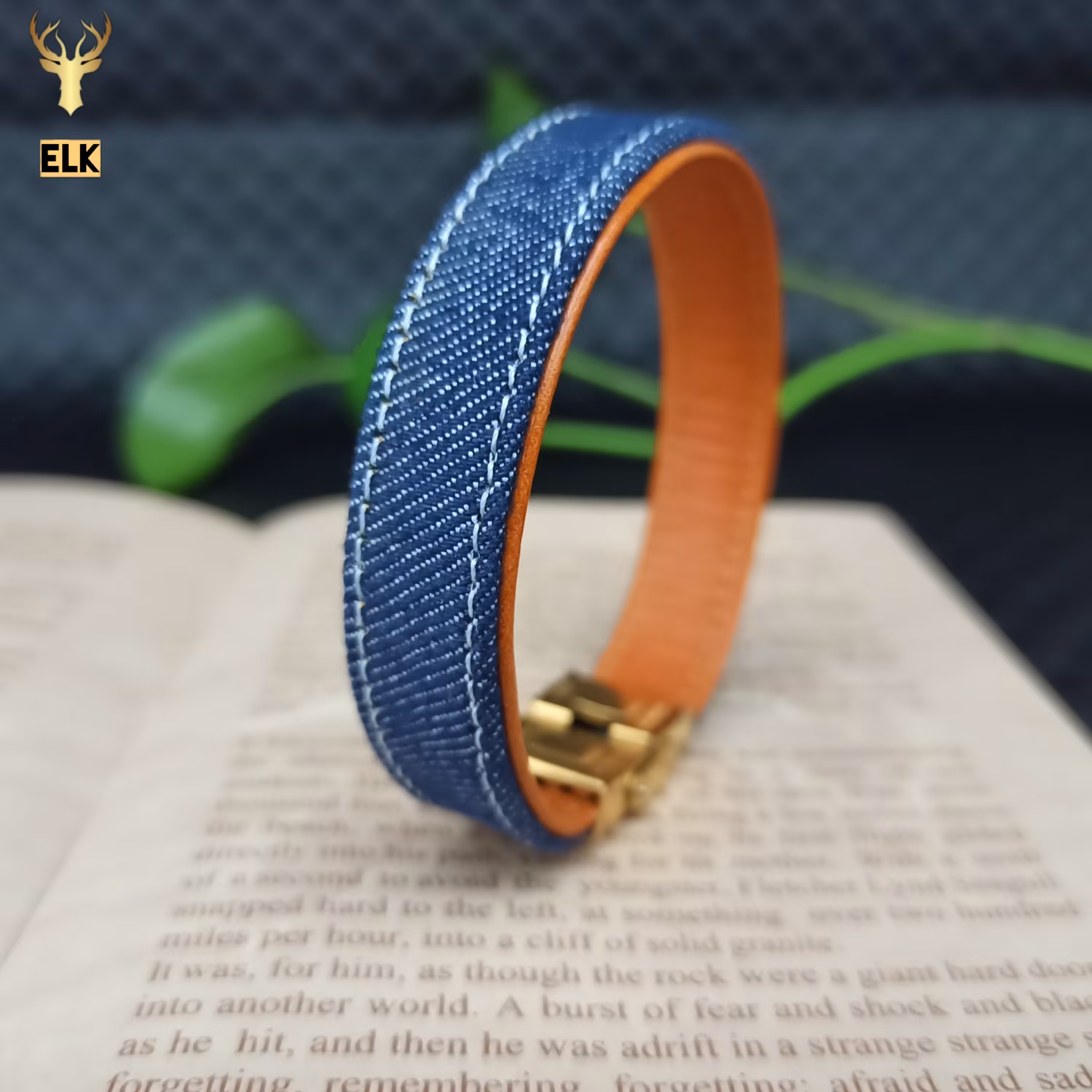 دستبند چرم طبیعی و جین مدل D210 (ارسال رایگان با جعبه چوبی مخصوص هدیه)