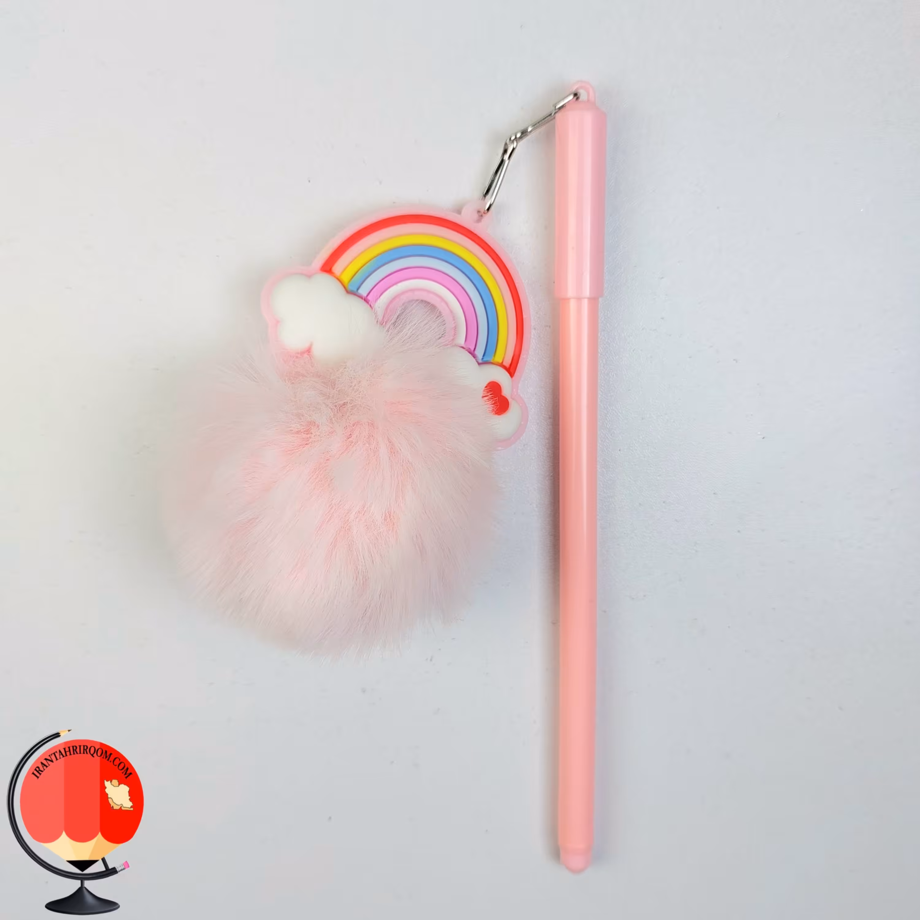 روان نویس فانتزی طرح رنگین کمان پشمی صورتی کد 2985