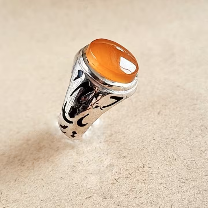 انگشتر نقره مردانه نگین شرف الشمس عقیق زرد 34