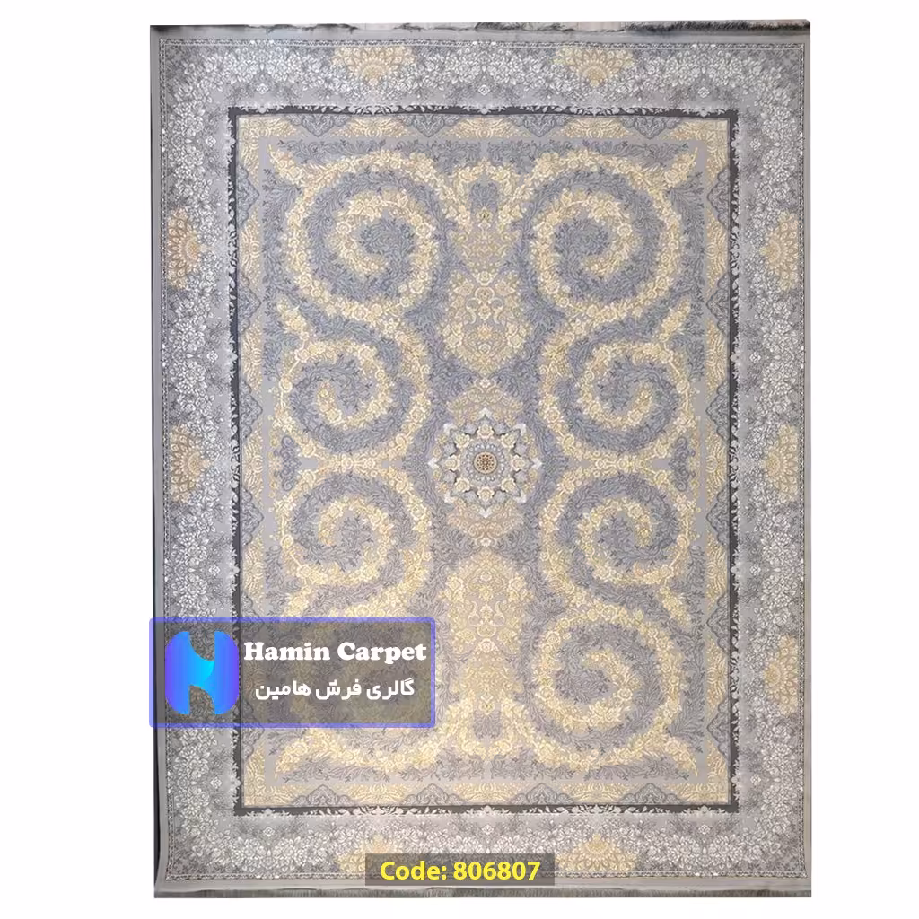 فرش 12 متری 700شانه تراکم 2550 نخ آکلریک رنگ زمینه نقره ای کد AR806807