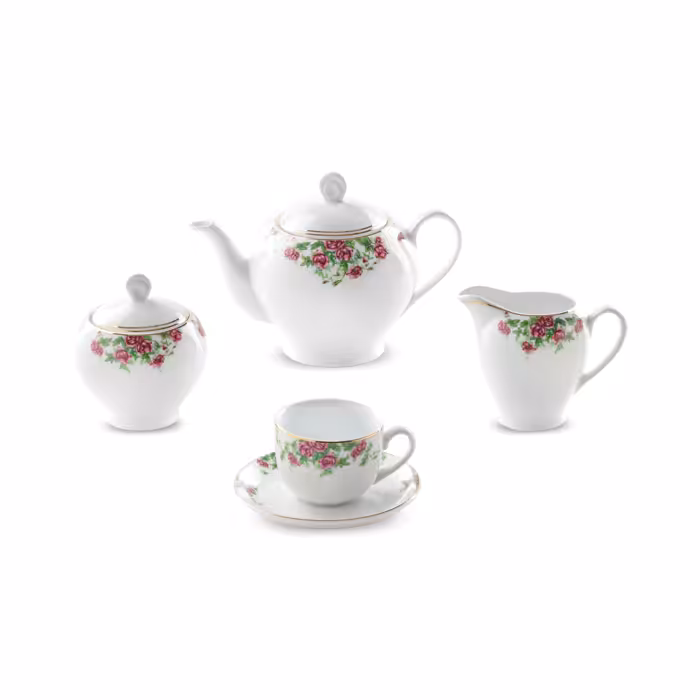 سرویس چینی زرین 6 نفره چای خوری بیدگل (17 پارچه)