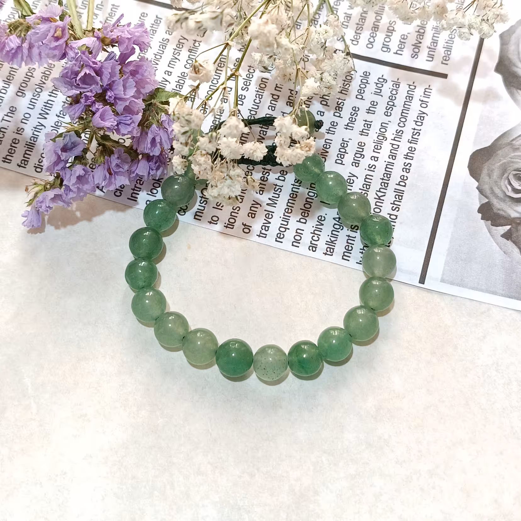 دستبند سنگ یشم آفریقایی با کیفیت درجه یک و گره کشویی قابل تنظیم