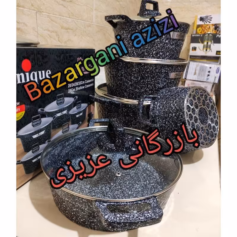 سرویس قابلمه گرانیتی 10 پارچه پرو نانوگرانیت برند یونیک طرح رومی ارسال رایگان