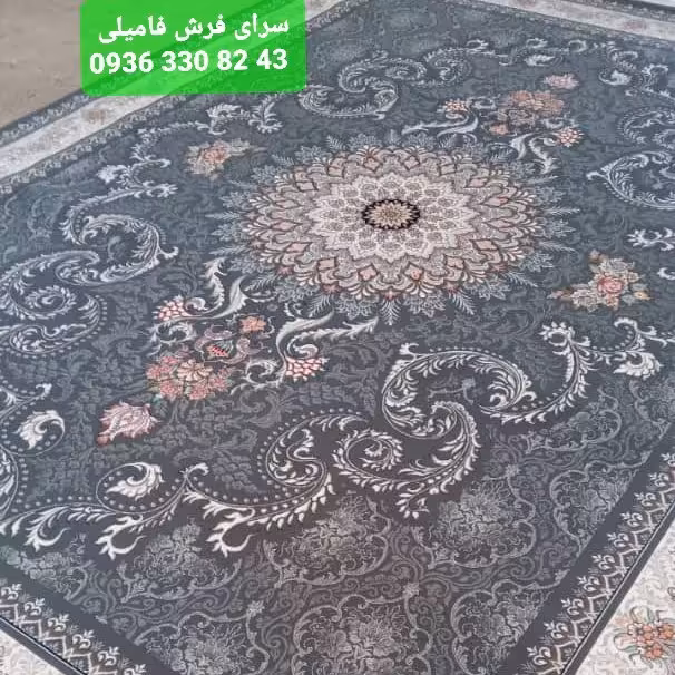 فرش ماشینی طرح روژین6متری رنگ دودی 700شانه تراکم2550نخ اکریلیک