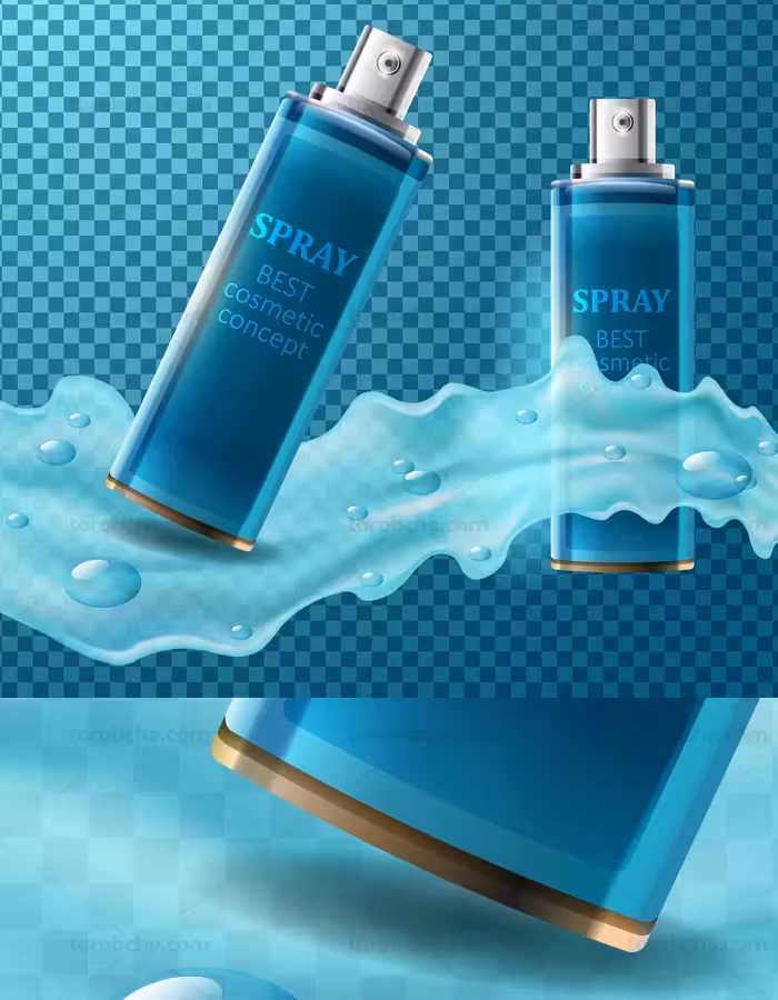 وکتور لایه باز طرح تبلیغاتی اسپری آرایشی و بهداشتی - گرافیک با طعم تربچه