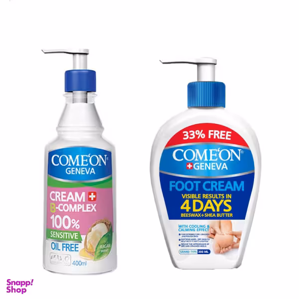 کرم مرطوب کننده کامان مدل OIL FREE BCOMPLEX حجم 400 میلی لیتر + کرم ترک پا حجم 300 میلی لیتر