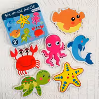 پازل چوبی 6 در 1 با جعبه فلزی طرح حیوانات دریایی (رافولین گیمز)