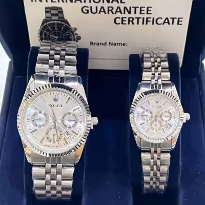 ست ساعت رولکس بنداستیل نقره‌ای طرح سه موتوره