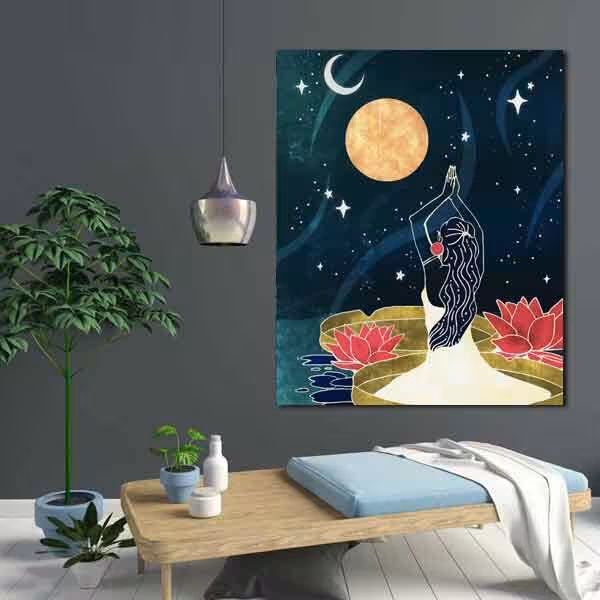 تابلو بوم چاپی لاویا طرح زن و ماه و آفتاب کد ART-2074