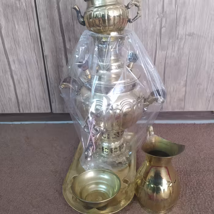 سماور ذغالی 1لیتری دکوری وهم برا استفاده با سرویس 