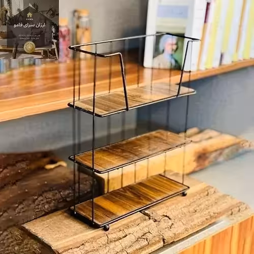 استند جا ادویه 3 طبقه فلزی کف چوبی