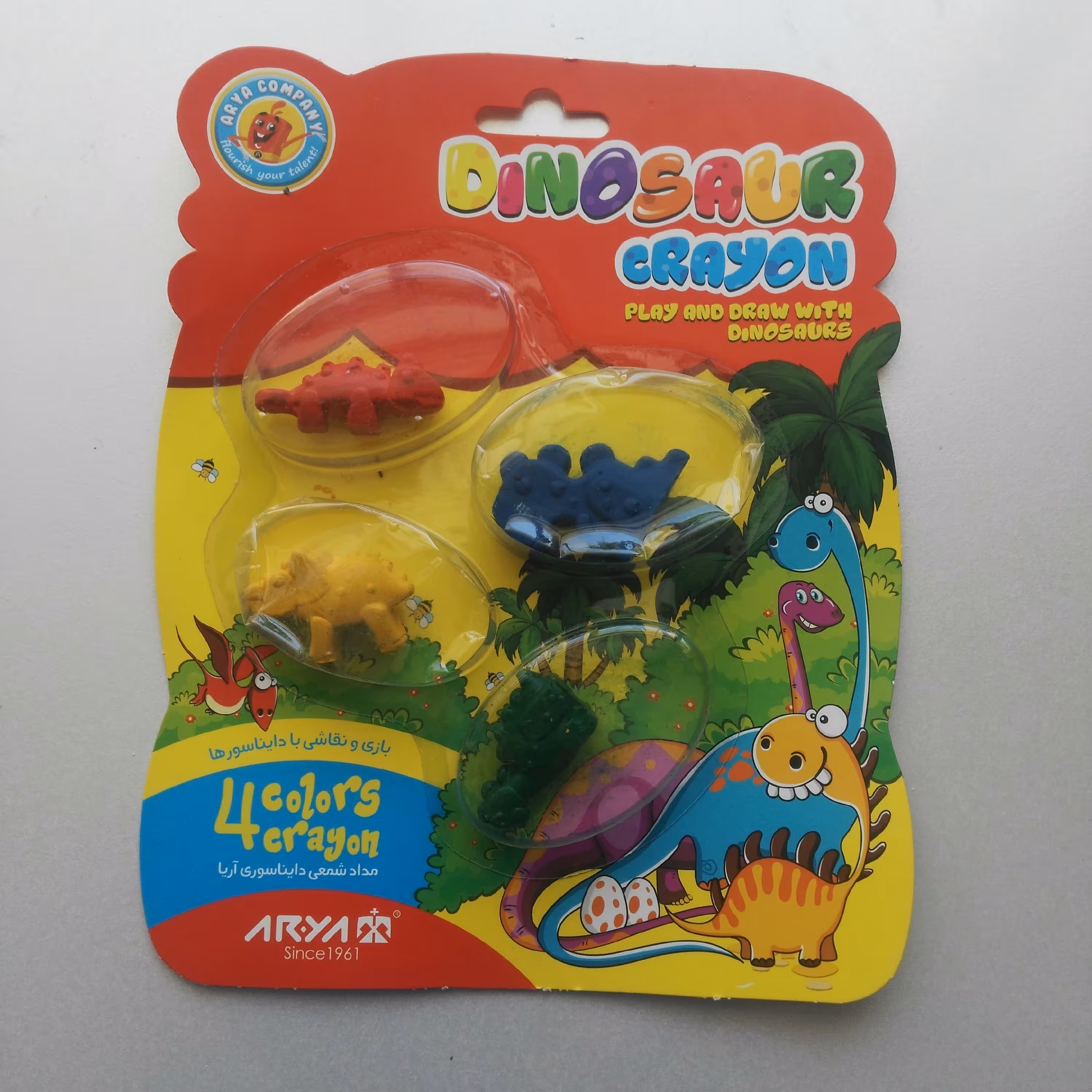 مداد شمعی دایناسوری 4رنگ آریا ،پاستل