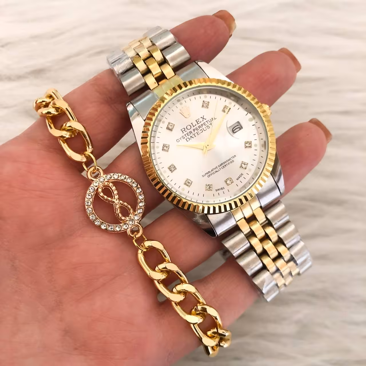 ساعت رولکس  دو رنگ و دستبند