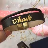 دستبند چرم Arash  آرش با پلاک نقره با آبکاری طلا 18 عیار و چرم طبیعی