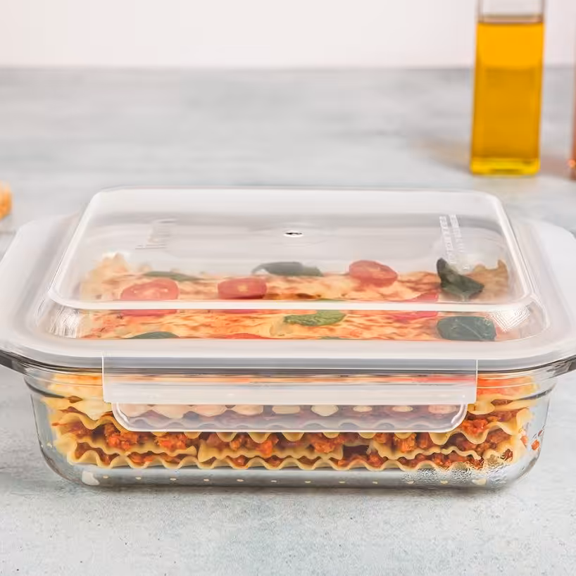 ظرف مایکروفری شیشه ای مربع دربدار 2.1 لیتر لیمون