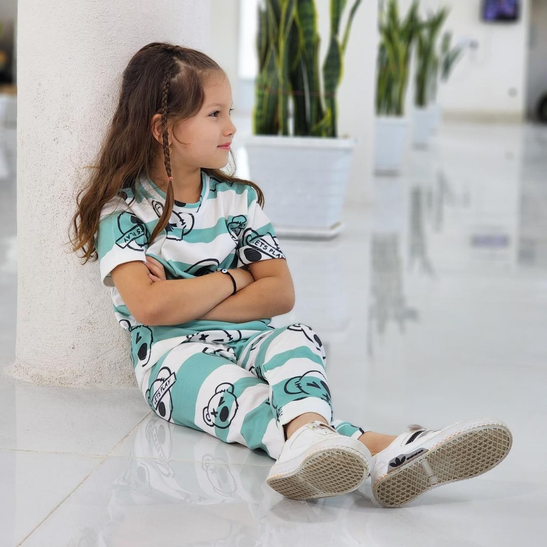 تیشرت شلوار راحتی خرس راه راه سبز و سفید