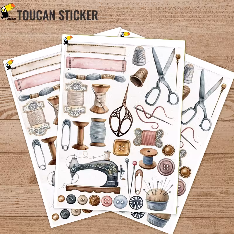 استیکر  (برچسب ) با طرح لوازم خیاطی بدون برش