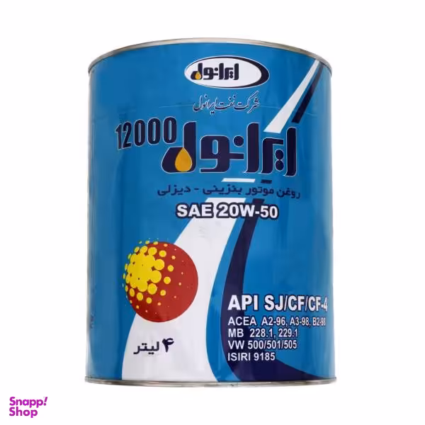 روغن موتور خودرو ایرانول مدل 12000 ظرفیت 4 لیتر