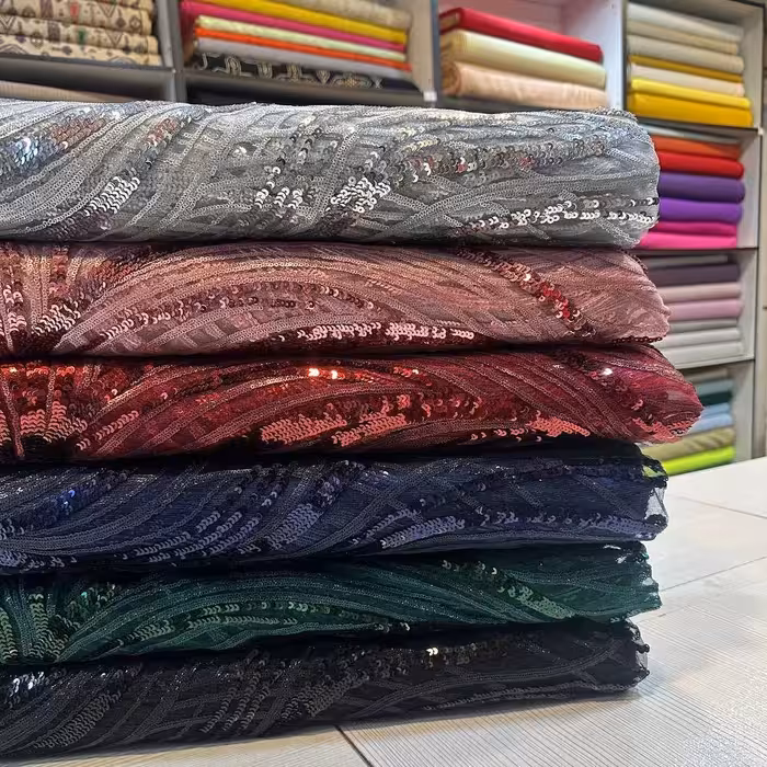 حراج پارچه گیپور مجلسی  پولکی کارشده 