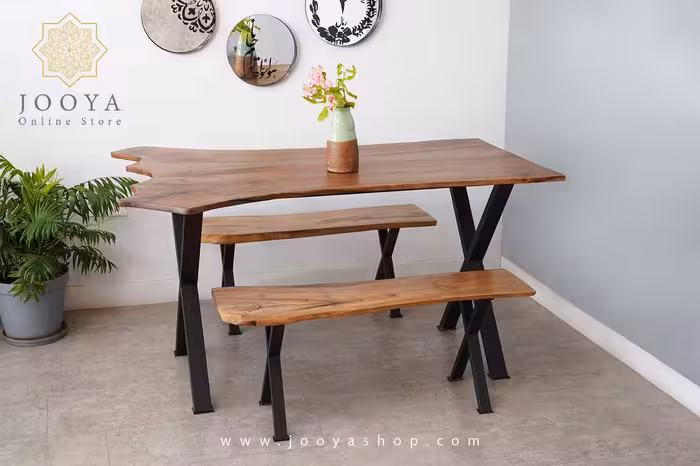 میز ناهار خوری چوبی چهار نفره و نیمکت گیسو