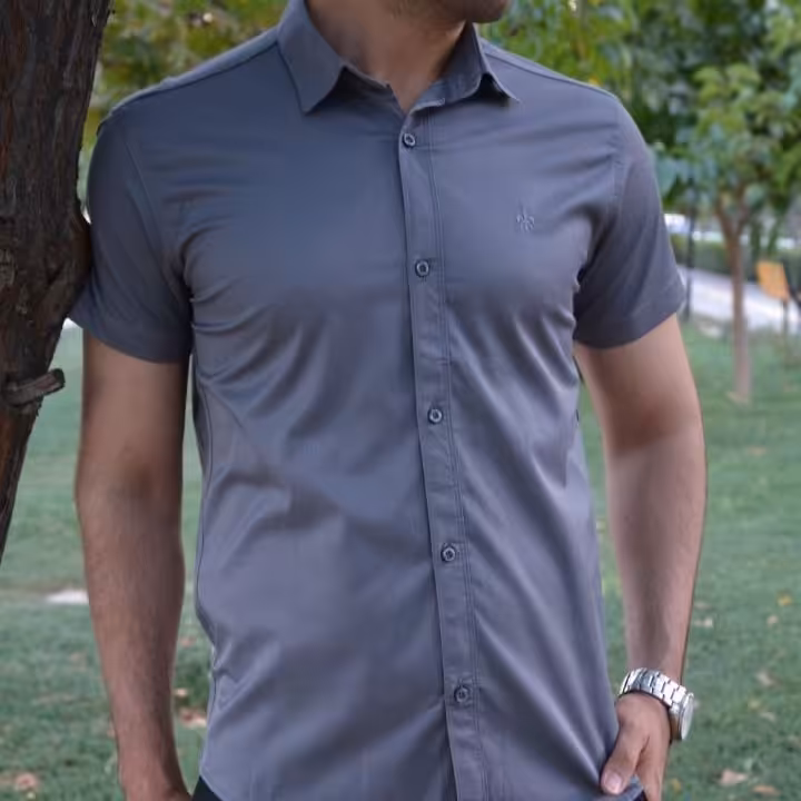 پیراهن طوسی ساده مردانه آستین کوتاه سایز مدیوم لارج ایکس لارج  دو ایکس لارج 