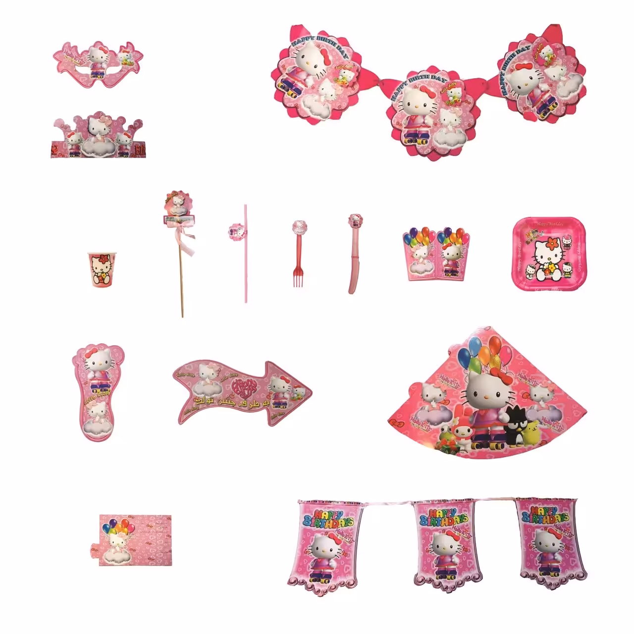 پک تم تولد مدل تم Hello Kitty بیست نفره 180 تکه