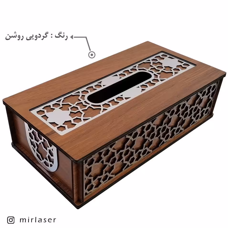 قاب دستمال کاغذی چوبی طرح سلطنتی رنگ گردویی روشن مدل ML403GR