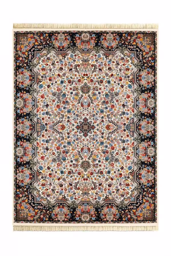 فرش نقشه رقص شکوفه ها رنگ کرم