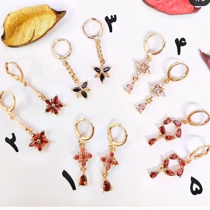 گوشواره نگین رنگی آویزی