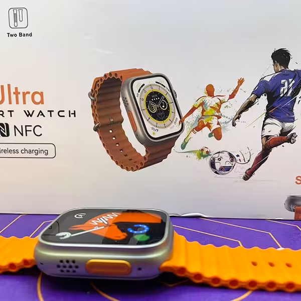 ساعت هوشمند مدل BML Ultra طلایی (دارای دو بند نارنجی و سبز)