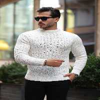 پلیور مردانه یقه دوچرخه بافته شده موهای لباس بافتنی ECRU Valiberta