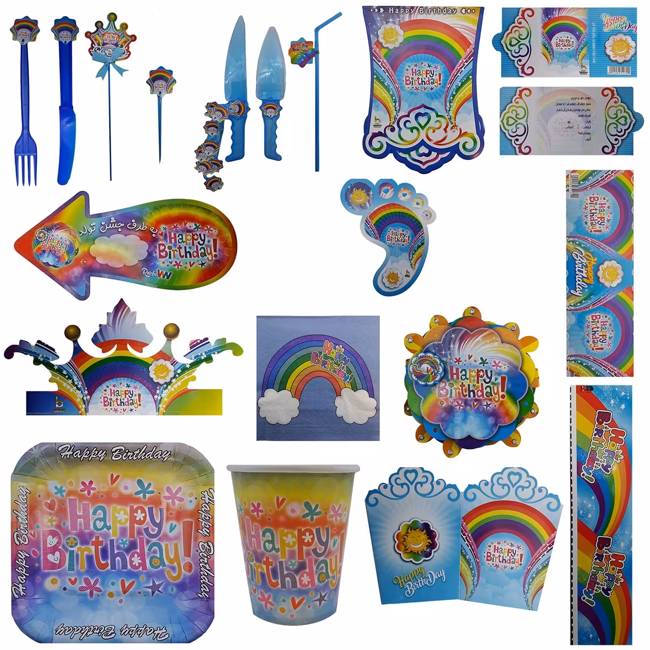 پک جشن تولد گالری زیبا باکس مدل تم رنگین کمان سایز 150