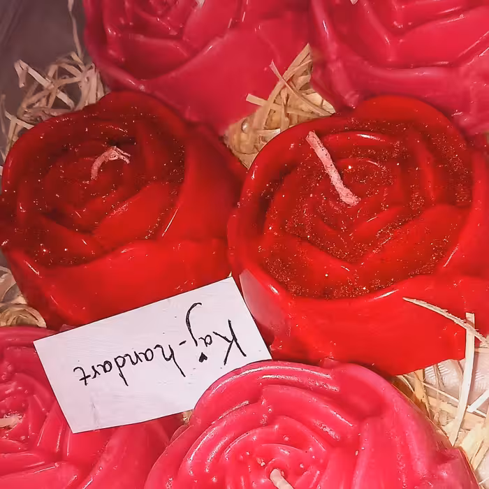 شمع رز حنابندان و عروسی دست ساز  باکس 6 عددی 